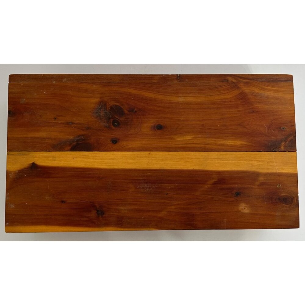 Vintage Wooden Cedar Jewelry Trinket Storage Box Metal Hinges & Feet 11.25"x3" - Picture 7 of 9